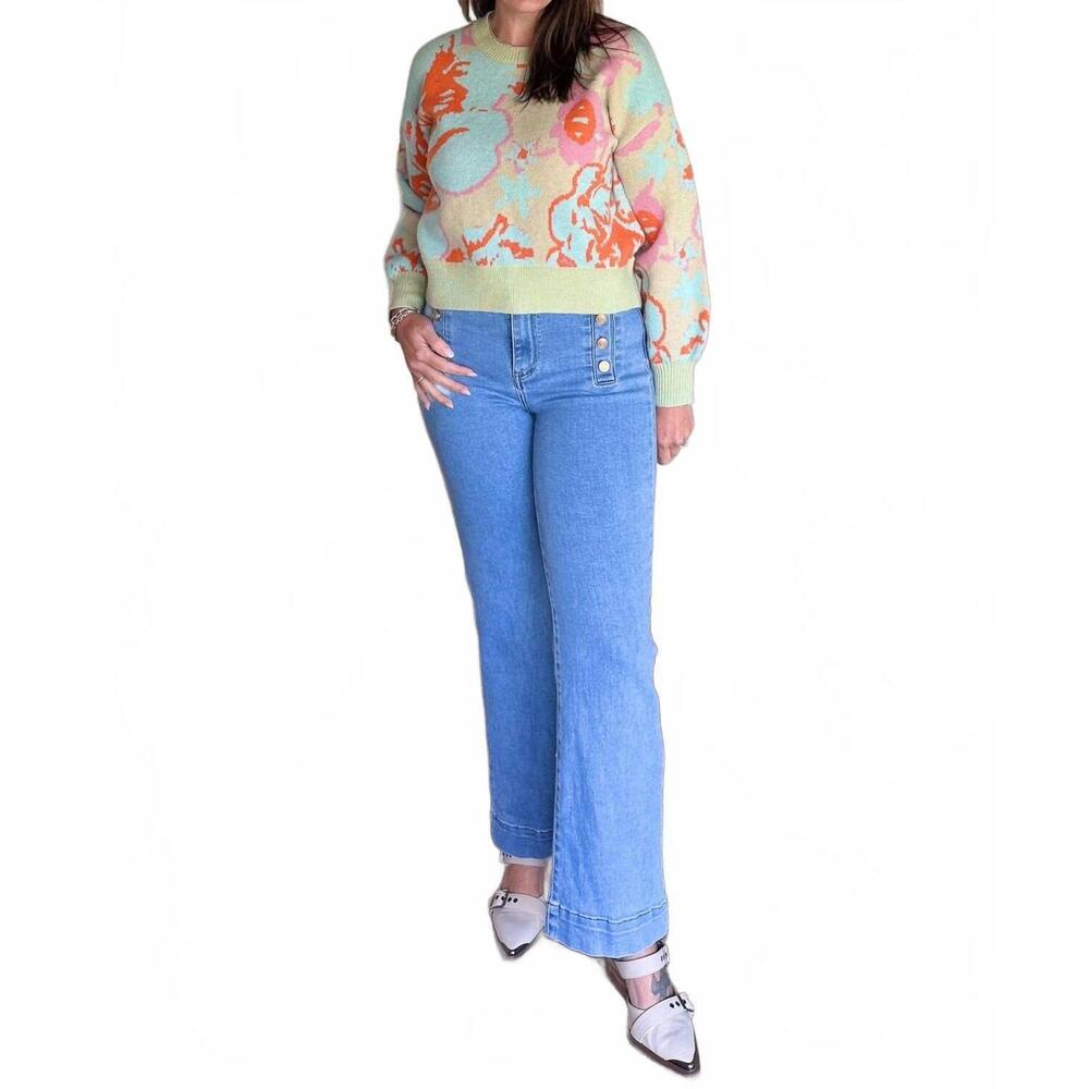 NEW DAVI & DANI sunset garden long sleeve sweater in blue